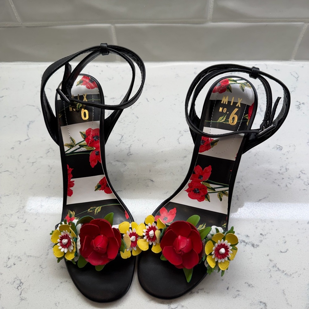 Mix No. 6 Black Heels with Red and Yellow Floral Accents